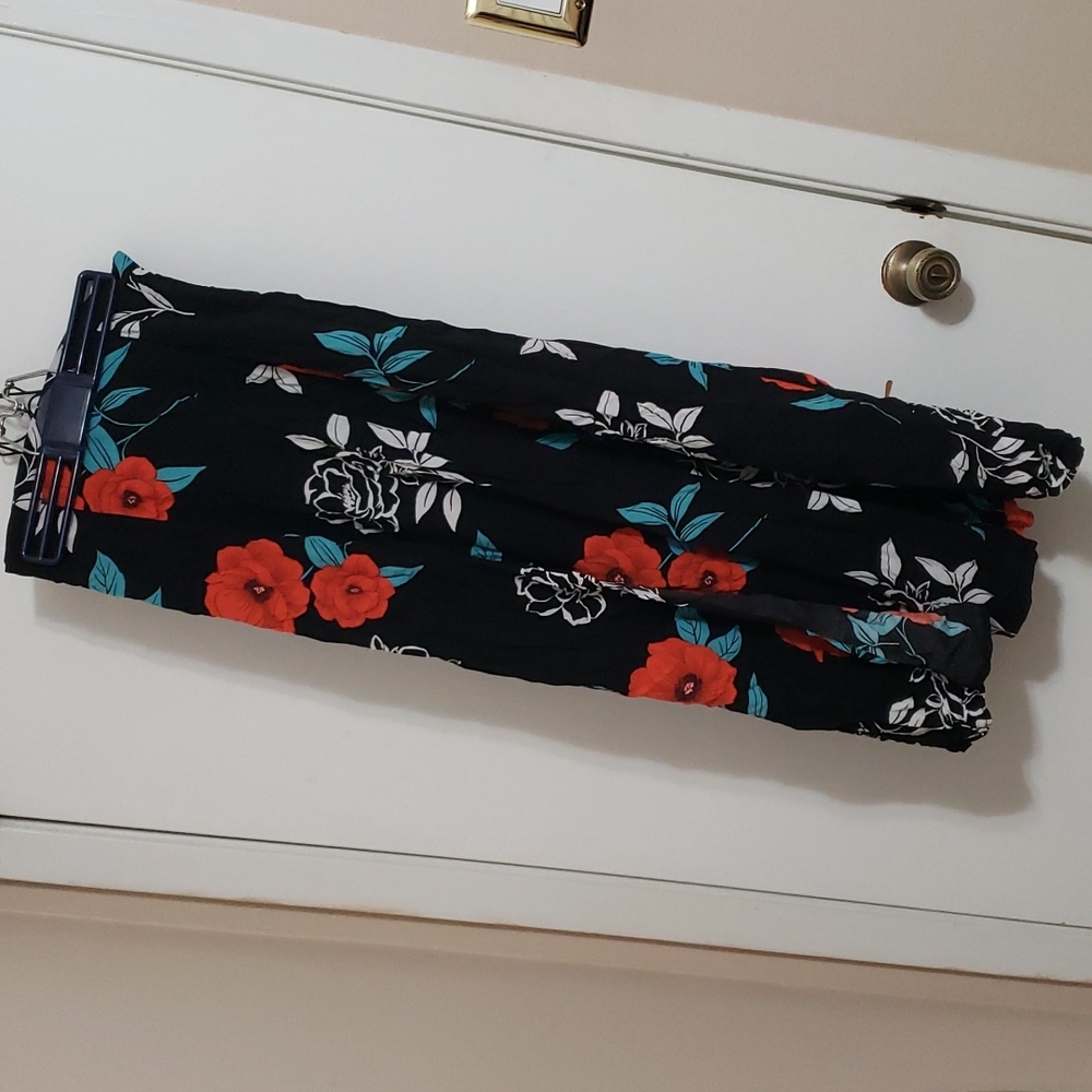 Black and red floral maxi skirt